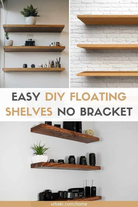 Adhesive Floating Shelves, How To Make A Floating Shelf Diy, Floating Shelves Tutorial, Diy Small Floating Shelves, Diy Floating Book Shelves, Easy Diy Floating Shelves, Diy Shelves Easy Cheap, Floating Shelves In Dining Room, Diy Shelves Wall Shelves