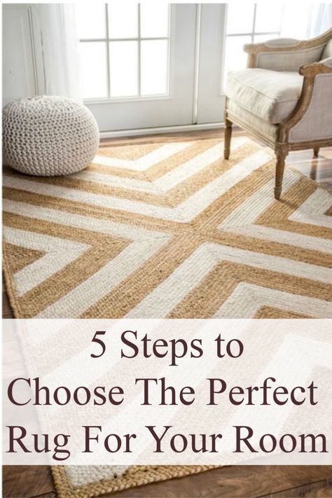 Rugs can be a statement for any room.  It's hard to know what rug to choose, but follow these five steps and you will get a rug that's the right size and material for your room. Trending Rugs Living Rooms, How To Choose Rug Color, How Big Should A Rug Be In Living Room, How To Choose A Rug Living Rooms, Statement Rug Living Room, How To Choose A Rug, Modern Living Room Rug Ideas, Big Rugs Living Room, Rugs In Dining Room Ideas