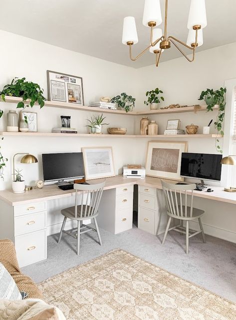 Studying Room, Two Desks, Ikea Alex Desk, Shared Home Office, Guest Bedroom Home Office, Office For Two, Ikea Desk Hack, Home Office/guest Room, Bedroom Dark