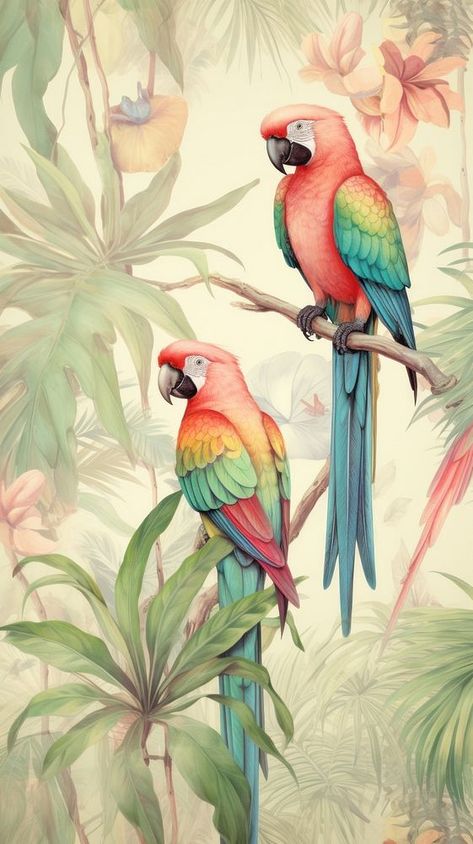 Wallpaper birds parrot animal plant. | premium image by rawpixel.com / Wan Macaw Wallpaper, Parrot Images, Wallpaper Birds, Parrot Wallpaper, Flex Design, Macaw Parrot, Animal Wildlife, Tablet Wallpaper, Bird On Branch