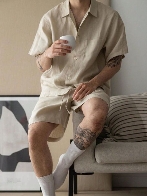 Men's Pocket Front Short Sleeve Shirt And Slanted Pocket Shorts 2pcs/Set #mensclothing #mensfashion #mens #menswear #menstyle #fashion #summeroutfitsmen #fashiontrend #fashiontrendsoutfits. https://whispers-in-the-wind.com/10-summer-outfits-for-men-your-capsule-wardrobe/?summer Beach Outfit Men, Boyfriend Outfit, Mens Shorts Outfits, Mens Summer Outfits, Perfect Summer Outfit, Pocket Shorts, Cool Outfits For Men, Co Ords, Summer Outfits Men