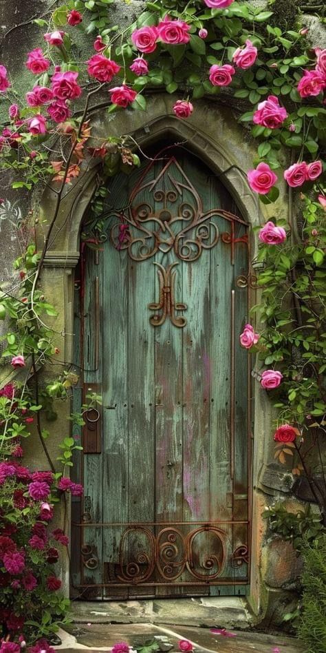 Door With Flowers, Cottage Garden Decor, Cottage Doors, Secret Garden Door, Church Doors, Photo Garden, Decor Diy Ideas, Door Photography, Garden Background