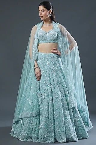 Sky Blue Lehenga Wedding, Sky Blue Lehenga, Embroidered Bridal Lehenga, New Lehenga, Seema Gujral, Hand Work Design, Ritu Kumar, Blue Lehenga, Lehenga Wedding