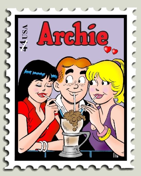 Archie hits postage stamps in July | ComicMix Famous Cartoon Characters, 3 Pigs, Archie Comic Books, The Archies, Archie And Betty, Alice In Wonderland Disney, Mighty Mouse, Betty Veronica, Romance Film