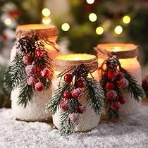 Unique Candle Containers, Christmas Candle Jars, Mason Jar Christmas Decorations, Candle Christmas Tree, Snow Candles, Holiday Mason Jar, Farmhouse Rustic Decor, Tree Candles, Candles Diy