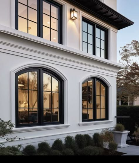 Exterior Window Trim, Balcony Ideas House, Colonial House Exteriors, Transitional Exterior, Exterior Window, Interior Staircase, French Exterior, Window Trim Exterior, Industrial Chair