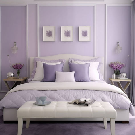 15 Gorgeous Lavender Bedroom Ideas White And Lavender Room Aesthetic, White And Purple Room Decor, Couch In Bedroom Ideas Layout, Pastel Purple Bedroom Ideas, Lavendar Bedroom Aesthetic, Couches In Bedroom Ideas, Purple Bedroom Ideas For Kids, Light Purple Bedroom Walls, Purple Bedroom Color Scheme