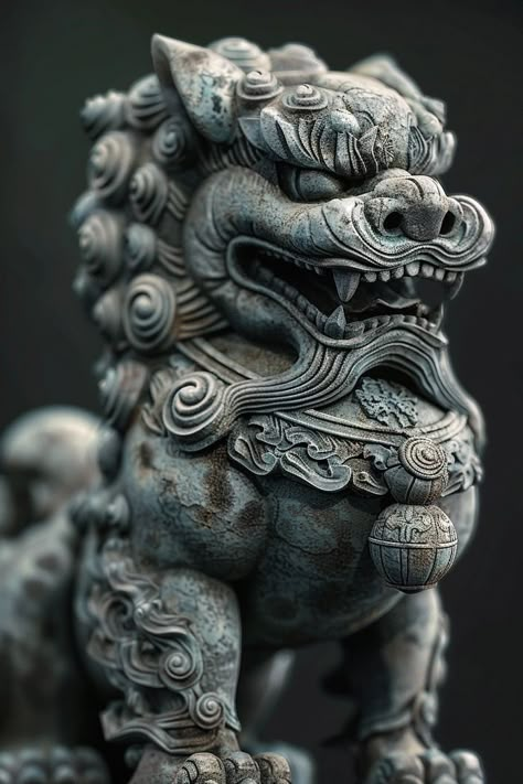 Japanese Realism, Dog Statue Sculpture, Japanese Foo Dog, Asian Style Tattoo, Foo Dog Tattoo Design, Avengers Painting, Dog Tattoo Design, Japanese Statue, Inspirational Sculpture