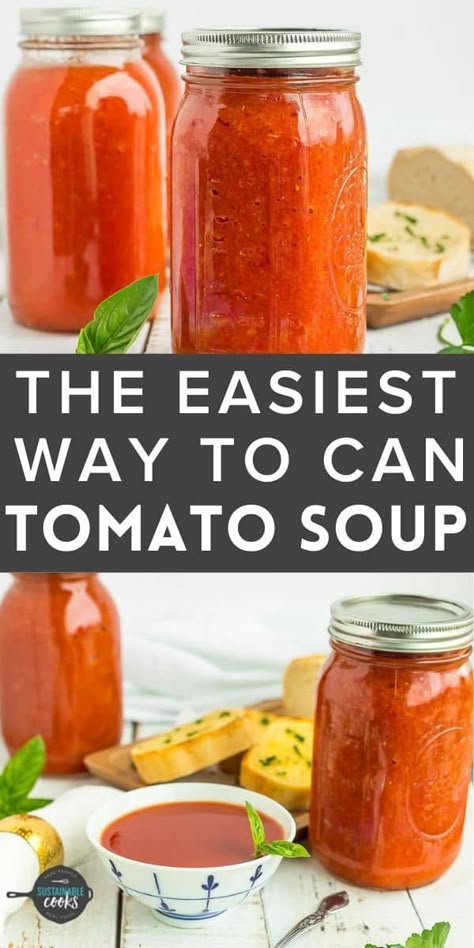 Canning Tomato Basil Soup Water Bath, Ball Tomato Soup Canning Recipe, Better Than Campbells Tomato Soup, Canning Tomato Soup Water Bath, Water Bath Tomato Soup, Canning Recipes For Roma Tomatoes, Tomato Basil Soup Canning Recipe, Canning Soup Recipes Water Bath, Tomato Soup For Canning