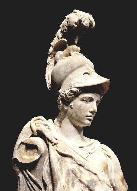 — Statue of Athena Statue of Athena wearing a... Athena Aesthetic, Corinthian Helmet, Ancient Greek Sculpture, Daughter Of Zeus, Goddess Athena, Goddess Sculpture, Greek Statues, Ancient Greek Art, Roman Gods