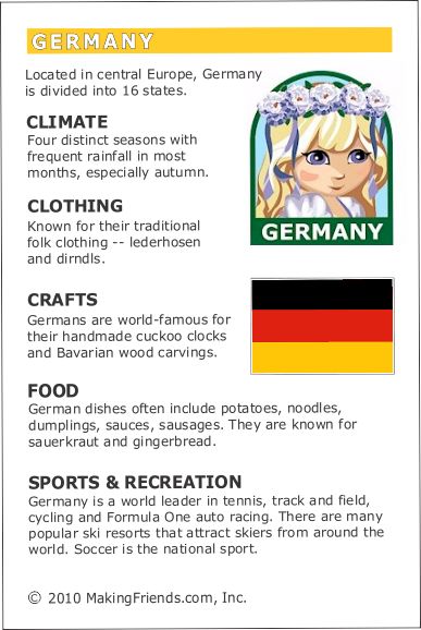 Germany Fact Card for your Girl Scout World Thinking Day or International celebration. Free printable available at MakingFriends.com. Fits perfectly in the World Thinking Passport, also available at MakingFriends.com Facts About Germany, Germany Facts, Germany For Kids, Around The World Theme, Country Studies, Country Facts, World Thinking Day, Homeschool Geography, Culture Day