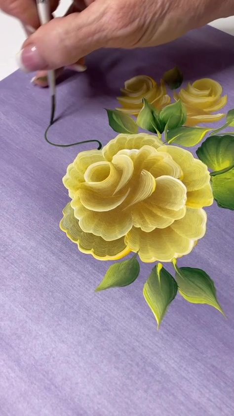 Donna Dewberry Painting Free Pattern, Rosebud Painting, Rose Bud Painting Acrylic, Yellow Roses Painting Easy, Donna Dewberry Painting, Cabbage Rose Painting, Donna Dewberry, Cabbage Rose, Paint Techniques