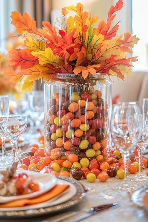 Simple Harvest Table Decor, Fall Craft Centerpieces, Small Table Fall Centerpiece, Fall In Love Bridal Shower Centerpieces, Inexpensive Fall Table Centerpieces, Fall Banquet Centerpieces, Easy Diy Fall Centerpieces For Table, Easy Fall Centerpieces For Table Party, Autumn Wedding Centerpieces Diy