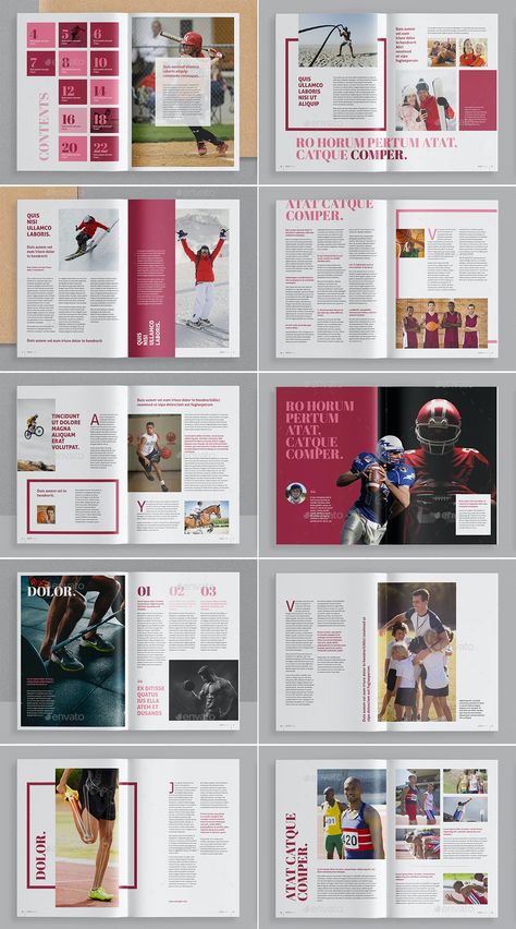 Sport Magazine Template InDesign - 24 Pages Creative Layout Design Magazine, Magazine Layout Indesign, Business Magazine Layout Design, Lifestyle Magazine Design, News Magazine Layout Design, Sport Magazine Layout Design, Magazine Sport Design, Sports Magazine Layout Design, Athletic Graphic Design