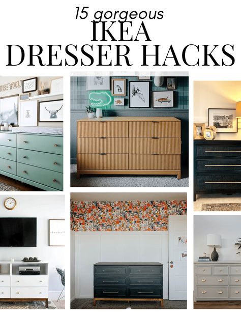 A roundup of 15 gorgeous IKEA dresser hacks to inspire you for your next project Ikea Dresser Havk, Ikea Mcm Dresser Hack, Idanäs Dresser Hack, Upgrade Ikea Dresser, Adding Trim To Dresser, Ikea Brimnes Hack Dressers, Ikea 3 Drawer Dresser Hacks, Ikea Dresser Hacks Bedroom, Update Ikea Dresser