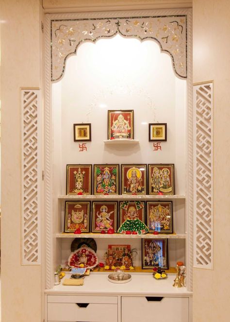 Pooja Room Ideas Indian Modern, Home Temple Ideas Puja Room, Pooja Room Ideas Indian, Beautiful Dorm Room, Fresh Living Room, Disney Room Decor, Indian Room Decor, Wooden Front Door Design, House Interior Design Styles