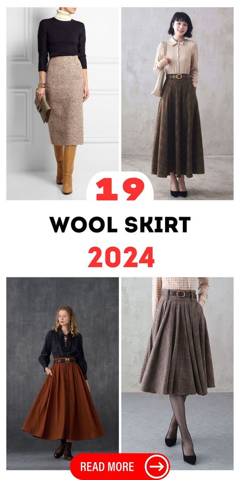 Stay trendy and warm with a wool skirt outfit winter short style. These chic and cozy skirts are perfect for pairing with tights and boots, offering both comfort and fashion. Wool Skirt Outfit Fall, Tan Wool Skirt Outfit, Gray Wool Skirt Outfit, Skirts With Boots For Winter, Winter Outfits With Skirts And Boots, White Winter Skirt Outfit, Winter Skirts And Boots, Vintage Skirt Outfit Retro, Camel Skirt Outfit Winter