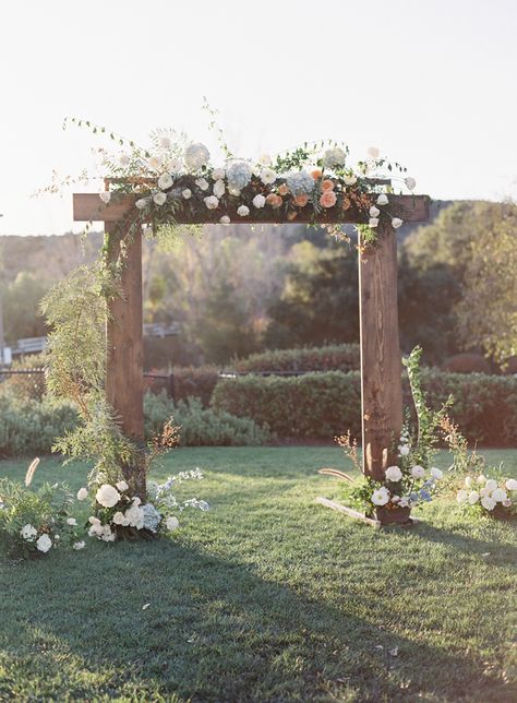 Gorgeous outdoor California wedding ceremony: http://www.stylemepretty.com/california-weddings/fallbrook/2017/02/17/peach-spring-outdoor-wedding/ Photography: Sara Weir - https://www.saraweirphoto.com/ Bouquet Pastel, Wedding Arch Rustic, Outdoor Wedding Photography, Wooden Arch, Spring Outdoor, Wedding Arches, Outdoor Reception, Outdoor Wedding Decorations, Ceremony Arch