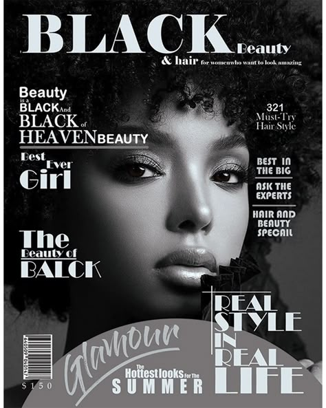 Black theme with beautyCreate magazine cover. Magazine Cover Page Design Ideas, Black Magazine Layout, Fashion Magazine Cover Layout, Magazine Cover Black And White, Black And White Magazine Cover, Beauty Magazine Cover, Fashion Magazine Cover Design, Example Of Magazine, Magazine Examples