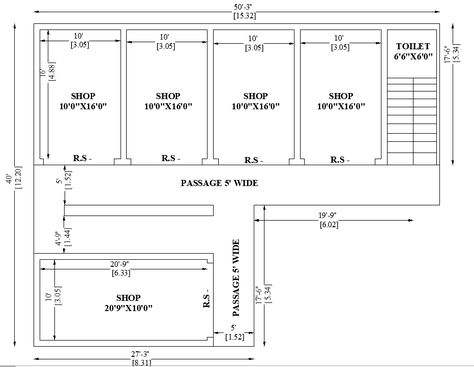 50'X 40' Commercial shop building floor plan is given in this AutoCAD DWG file. A total of five shops are available in this drawing. in that four shops having room dimensions of 10'X16' and another fifth shop placed separate and the dimension is 20'9" X10'.The staircase is also available at the entrance of the building. Download 2D Autocad Drawing DWG and PDF file. Commercial Shops Plan, Autocad Plan With Dimension, Commercial Building Floor Plan, Commercial Floor Plan, Daycare Floor Plans, Shop Building Plans, Building Floor Plan, 2d Autocad Drawing, Small Apartment Building Design