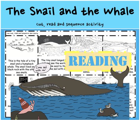 Can you read the captions, cut out the pictures and put them back in the right order? A lovely reading activity based on the story The Snail and the Whale as told by Julia Donaldson - for children to practise their reading, memory and sequencing skills. Snail And The Whale Activities, Whale Activities, The Snail And The Whale, Snail And The Whale, Julia Donaldson, Reading Activity, Sequencing Activities, Sea Snail, The Whale