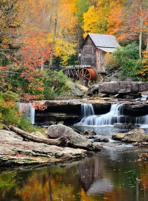 Glade Creek Grist Mill, Beautiful Paintings Of Nature, Coloring Pages Nature, Grist Mill, Beautiful Sites, Autumn Scenery, Nature Art Painting, Beautiful Landscape Wallpaper, Beautiful Sights