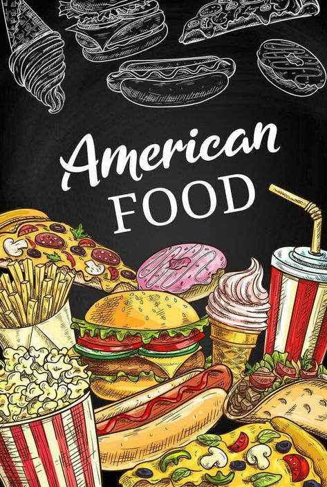 American fastfood poster, sketch takeaway food No To Junk Food Posters, Food Wastage Posters, Junk Food Vs Healthy Food Poster, American Pie Poster, Avoid Junk Food Poster, America Food, American Food, Vector Free, Texture