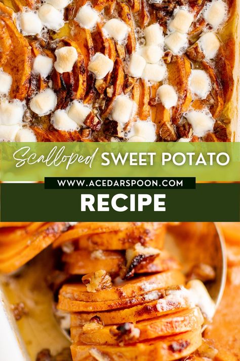 Scallop Sweet Potato Recipes, Ina Garten Sweet Potato Recipes, Scalloped Yams, Scalloped Sweet Potato Recipes, Sweet Potatoes Casserole, Scalloped Sweet Potatoes, Sweet Potato Gratin, Sweet Potato Side Dish, Sweet Potato Chili