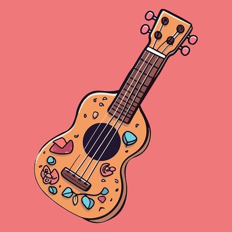 "Cute Ukulele with Stickers Cartoon Style" by Arncil | Redbubble Ukelele Designs Art, Ukulele Illustration, Cute Ukulele, Ukulele Drawing, Stickers Cartoon, Cute Illustrations, Comic Style, Ukelele, Whimsical Design