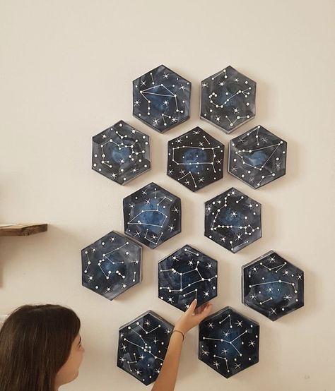 Constellation Decorations Party, Celestial Room Decor Diy, Astrology Room Aesthetic, Star Asthetics, Constellation Decorations, Astrology Room Decor, Constellation Decor, Astronomy Decor, Celestial Room