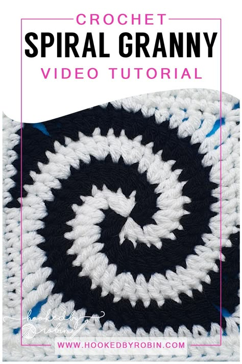 Crochet Spiral Granny Square Motif [Free Video Tutorial & Written Pattern!] — Hooked by Robin Spiral Star Crochet Pattern, Record Granny Square, Spiral Crochet Granny Square Pattern Free, Crochet Shapes Flat Patterns, Granny Spiral Crochet Free Pattern, Granny Square Swirl Pattern, Wave Granny Square Pattern, Spiral Crochet Blanket Pattern, Swirly Granny Square