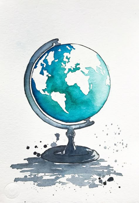 Ako Kresliť, World Map Painting, Kids Nursery Art, Globe Art, A Globe, Nursery Paintings, Art Carte, Watercolor Paintings Easy, Map Art Print