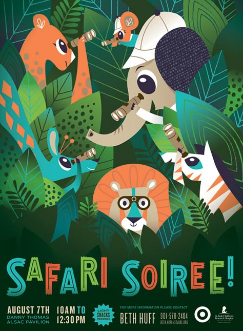 Safari Soirée Animal Poster Design, Zoo Poster Design, Zoo Poster, Animal Design Illustration, Poster Infographic, Safari Design, Pop Illustration, Graphic Design Brochure, Animal Illustration Art