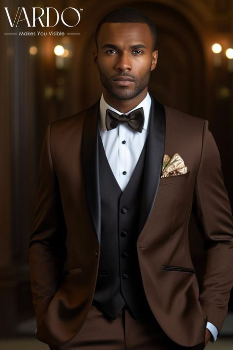 Brown Tux, Brown Groomsmen, Chocolate Brown Wedding, Brown Suits For Men, Brown Wedding Themes, Brown Tuxedo, Tuxedo Suit For Men, Suit For Men Wedding, Formal Attire For Men