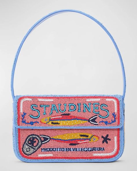 STAUD Tommy Beaded Shoulder Bag | Neiman Marcus Staud Tommy Bag, Tommy Beaded Bag, Beaded Shoulder Bag, Tambour Embroidery, Beaded Bag, Beaded Handbag, Bags Aesthetic, Beaded Purses, Bead Leather