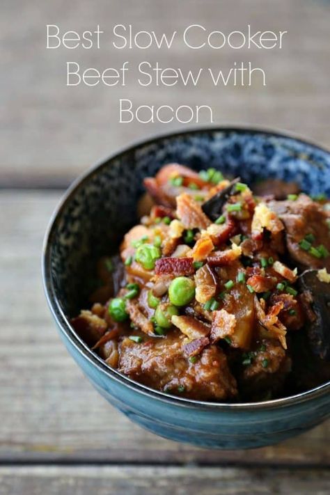 Slow Cooker Beef Stew with Bacon Best Slow Cooker Beef Stew, Bacon Stew, Food Crockpot, Slow Beef Stew, Slow Cooker Recipes Beef Stew, Crockpot Recipes Beef Stew, Crockpot Stew, Beef Stew Crockpot, Pot Beef Stew