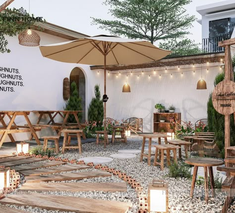 Glass House Coffee Shop, Open Air Restaurant Design, Coffee Outdoor Design, Outdoor Cafe Aesthetic, Backyard Cafe Ideas, Outdoor Cafe Design Ideas, Outdoor Restaurant Ideas, Open Air Cafe, Outdoor Cafe Design