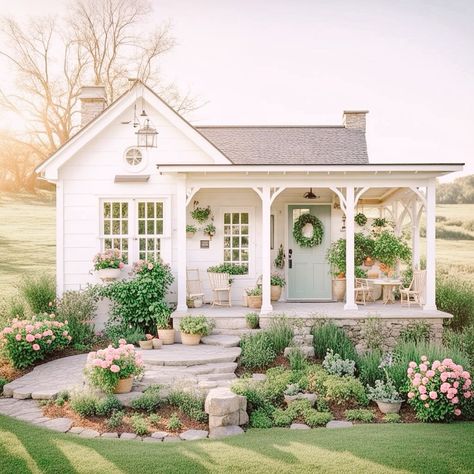 All Posts • Instagram White Country Cottage, Farmhouse With Wrap Around Porch, Cottage Flooring, Country Cottage Farmhouse, Cottage Exterior, House Cabin, Tiny Cottage, Style Cottage, Inspire Me Home Decor