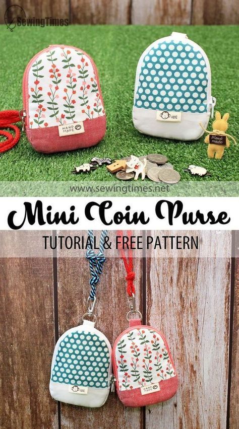 Keychain Coin Purse Diy, Sewing Pattern Small Pouch, Mini Purse Sewing Pattern, Tiny Bags To Sew, Felt Coin Purse Pattern, Mini Coin Purse Pattern, Chatelaine Diy, Sewing Coin Purse, Coin Purse Sewing Pattern