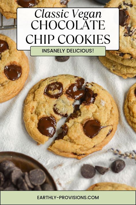 This Vegan Chocolate Chip Cookie recipe only requires 8 simple ingredients absolutely no chill time! They have a crisp edge and super chewy interior and are filled with tons of chocolate chips. The perfect vegan cookies! Vegan Choc Chip Cookies, Easy Vegan Chocolate Chip Cookies, Simple Vegan Chocolate Chip Cookies, Vegan Choco Chip Cookies, Best Vegan Chocolate Chip Cookies, Vegan Chocolate Chip Cookie Recipe, Chocolate Chip Cookies Vegan, Healthy Vegan Cookies, Easy Vegan Cookies