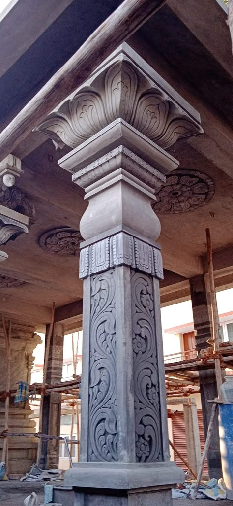 Cement Pillar Design, Mandir Pillar Design, Temple Pillar Designs, Hanuman Mandir, Arch Designs For Hall, Temple Work, Temple Drawing, Column Capital, Arch Designs