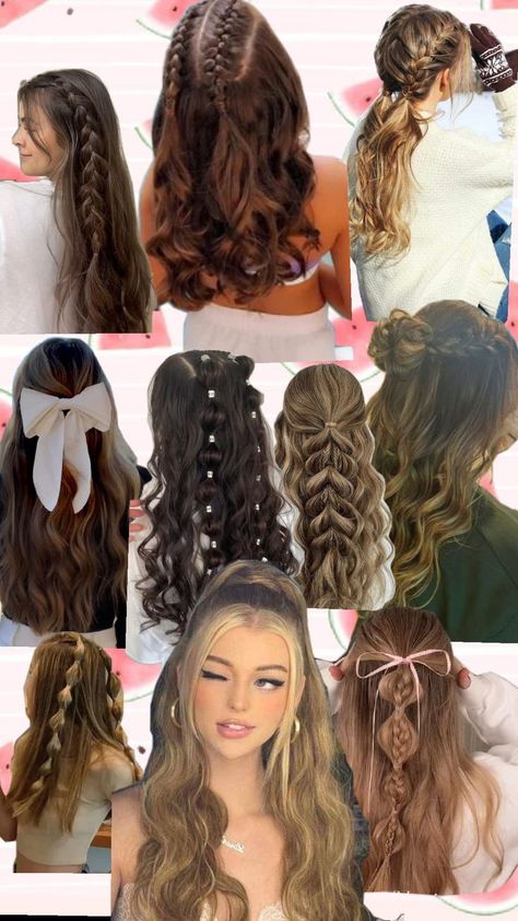 #school #hairstyle Highschool Formal Hairstyles, Hair Styles Curly Hairstyles Medium, Sport Day Hairstyles, Hair Styles Inspo For School, Cute School Picture Hairstyles, Cute Hair Styles For School 6th Grade, Curly Hair Styles For Teens, Softball Picture Hairstyles, 8th Grade Picture Day Hairstyles