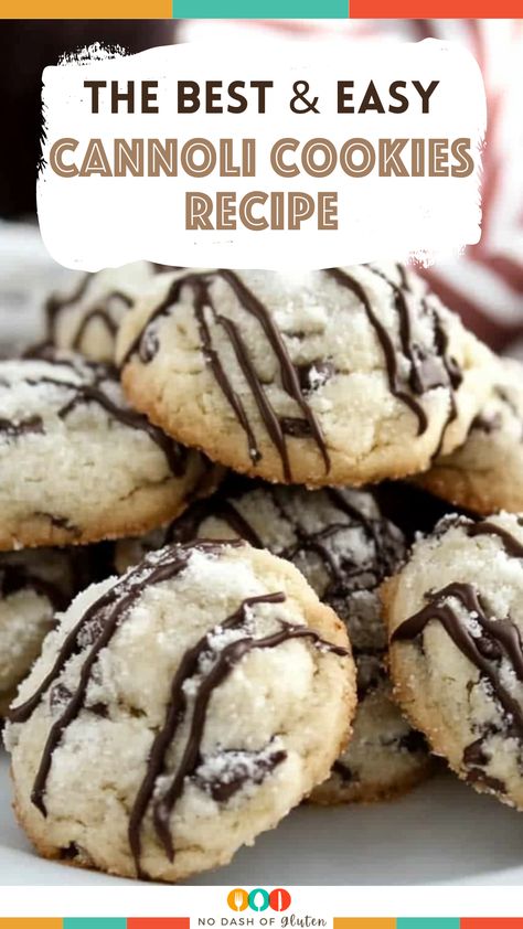 These Cannoli Cookies combine creamy ricotta, crunchy pistachios, and sweet chocolate chips for a unique twist on the classic Italian dessert! Drizzled with chocolate and perfect for any occasion, these cookies are a must-try. Pin now and bake them later for a delicious treat your family will love! Canolli Cookie Recipe, Cannoli Cookie, Cannoli Cookies Recipe, Cannoli Cookies, Cannoli Desserts, Ricotta Chocolate, Work Treats, Italian Christmas Desserts, Italian Cookie Recipe