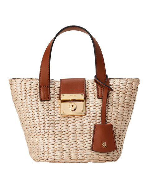 Lauren Ralph Lauren 431791536001 Heritage Lock Double Handle Tote Bag | MYER Cute Beach Bags, Birkin Basket, Jane Birkin Basket, Basket Tote, Wicker Bags, Straw Handbags, Rattan Bag, Picnic Bag, Water Hyacinth