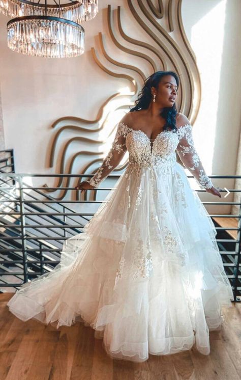 Plus Size Tiered Wedding Dress, Caroline Wedding Dress, Plus Size Wedding Dresses Bling, Long Sleeve Wedding Dress Lace Plus Size, Horsehair Wedding Dress, Plus Size Unique Wedding Dresses, Ruffle Wedding Dress With Sleeves, Wedding Dresses Lace Plus Size, Dream Wedding Dresses Plus Size