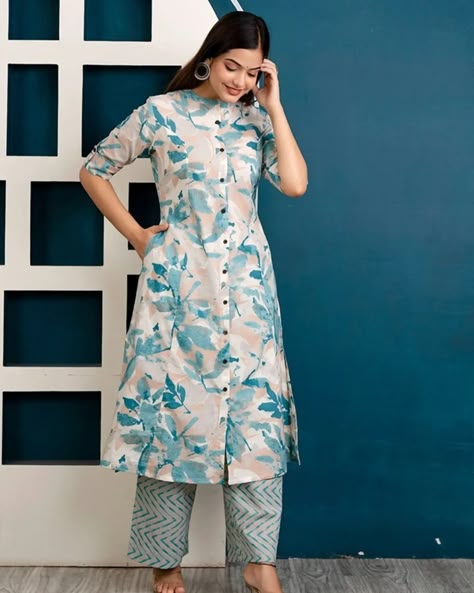 New launch😍😍 Premium Floral Fine cotton kurti Palazzo set Launching designer Co-erd set in Aline pattern paired with Ankle length pant Giving the perfect outfit and deliberate choice about your look..👑👑 Enjoy your Summer with our amazing Cotton cord set 🥰 Stylish cord sets for this Summer which gives you a cool n stylish look Very comfortable and classy Size-M.38),L(40),XL(42), XXL(44) Fabric - PURE COTTON Price - 649 ₹+Ship Extra 👈👈 Ready to dispatch✈️✈️ . . . #kurtiset #kurtilo... Beautiful Cord Sets, Cord Design Dress, Classy Kurti Designs, Pant And Kurti Designs, Pant Models For Kurti, New Model Kurti Designs, Cotton Pants Design For Kurti, Cotton Cord Set Designs, Stylish Pants With Kurtis