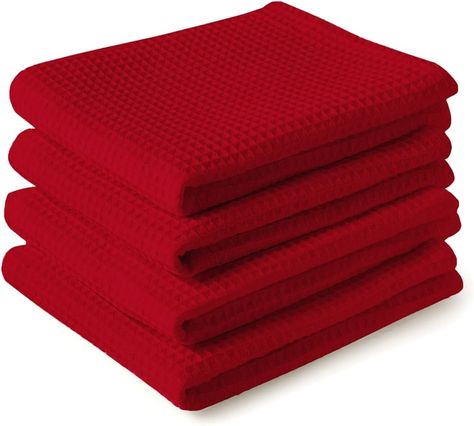 Encasa Homes Anti-Odour Waffle Kitchen Dish Towels, 18" x 28" (4 Pc Set) Highly Absorbent, Tea Towels for Cleaning & Quick Drying, Cotton - Red : Amazon.ca: Home Waffle Weave Towels, Ironing Board Covers, Kitchen Dish Towel, Kitchen Towel Set, Natural Oil, Dish Drying Mat, Kitchen Dishes, Linen Textile, Quick Cleaning