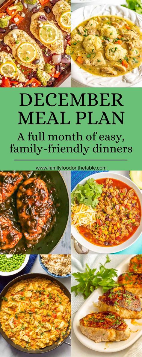 Meal Planning For The Week Family, Weekly Meal Ideas Menu Planning, Family Menu Plan, Dinner Menu Monthly, Monthly Dinner Plan, 30 Day Menu Plan Dinners, December Monthly Meal Plan, December Meal Plan Ideas, Monthly Meal Planning Ideas