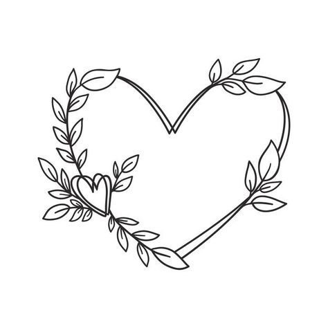 Hand drawn floral wreath with heart and ... | Premium Vector #Freepik #vector #logo #pattern #flower #frame Hearts With Flowers Tattoo, Cute Drawings With Hearts, Heart And Flowers Drawings, Floral Heart Drawing, Flower Ideas Drawing, Heart Wreath Drawing, Heart Flower Drawing, Cool Heart Designs, Floral Heart Tattoo Design