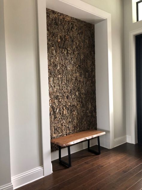 Cork Wall Covering, Unique Wall Covering Ideas, Cork Bedroom, Cork Wall Ideas, Tile Feature Wall, Cork Interior, Bark Wall, Cork Wall Panels, Cork Wall Tiles